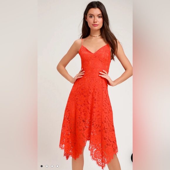 Lulus One Wish Orange Lace Midi Dress - Picture 2 of 6